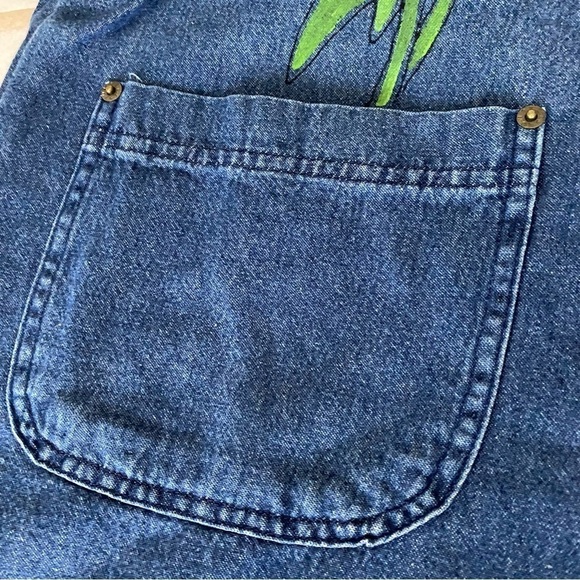 SunBelt Denim overalls Painted white daisies Front pockets Decorative buttons S - Picture 5 of 14